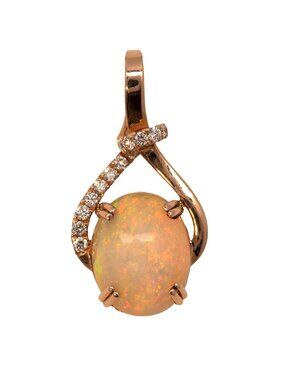 1.74ct Ethiopian Opal & Diamond Pendant in Solid 14K Rose Gold with Knot Bail